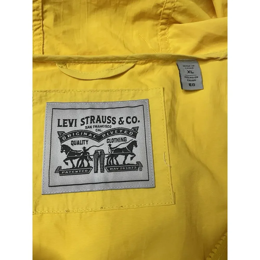 Levi's Hooded Half Zip Windbreaker Jacket XL Yellow Blue Colorblock Logo Nylon